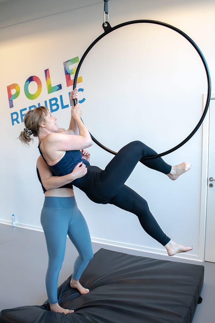 aerial hoop instructor an student